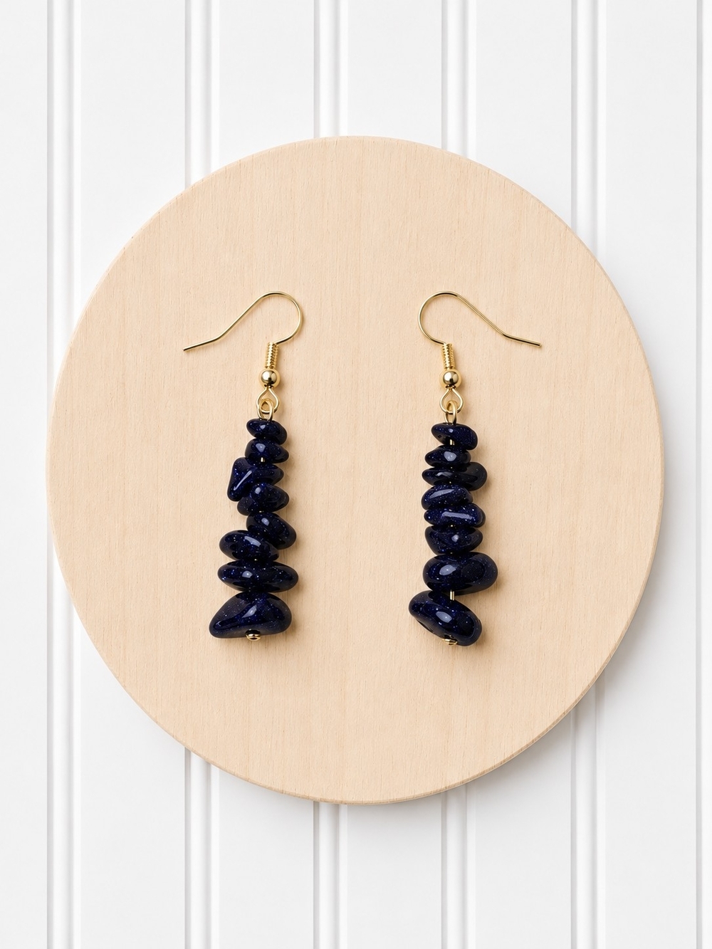 Gold Hook Natural Gemstone Blue Sandstone Drop Earrings